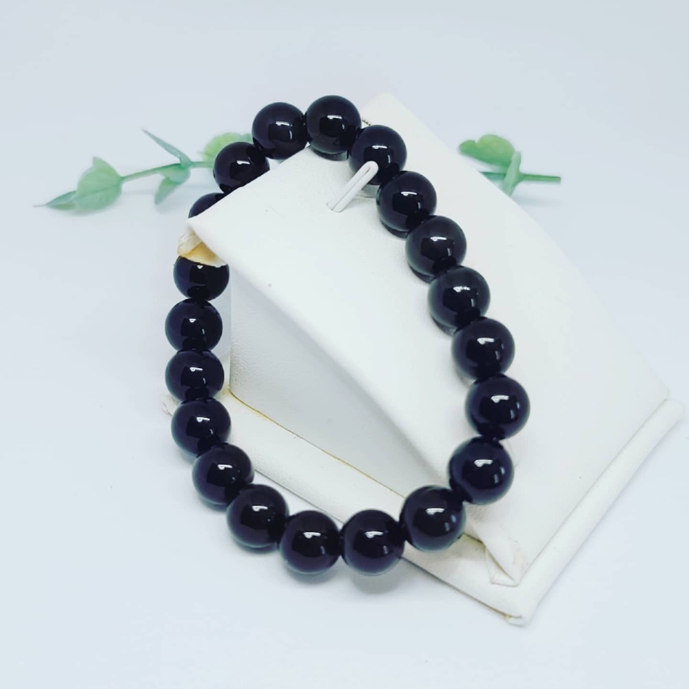Unisex Black Obsidian beaded bracelet/ 10 mm